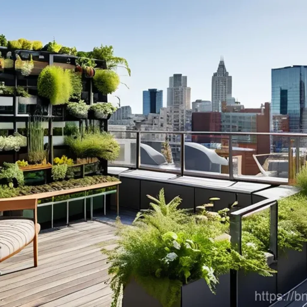 도시재생에서의 건강한 생활환경 조성 - **Vibrant Urban Oasis: Community Rooftop Garden**
    A lively, sun-drenched rooftop garden on a mod...