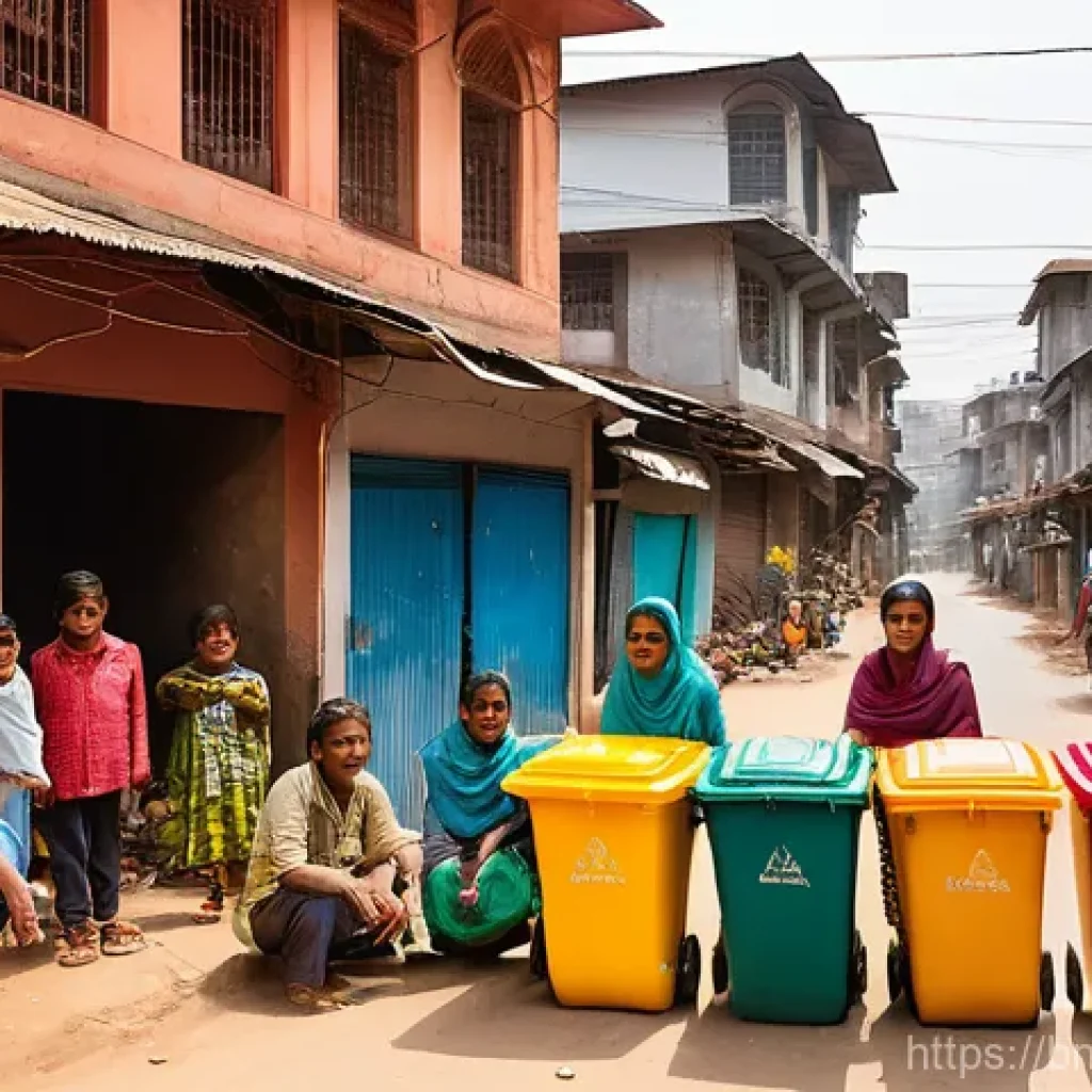 지역 주민의 생태적 인식 개선 방안 - **Community Waste Management and Recycling in a Bengali Neighborhood**
"A vibrant, eye-level, wi...
