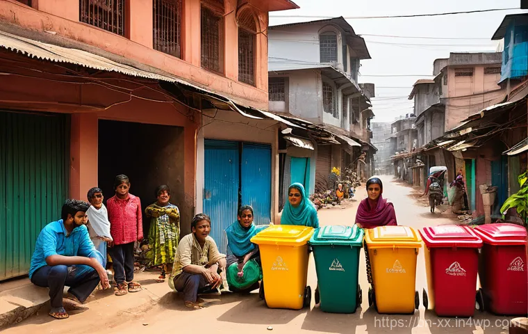 지역 주민의 생태적 인식 개선 방안 - **Community Waste Management and Recycling in a Bengali Neighborhood**
    "A vibrant, eye-level, wi...