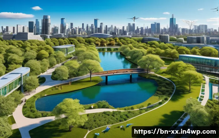 생태적 도시재생 프로젝트의 성과 측정 - A vibrant eco-city park scene showcasing a diverse range of native plants and animals thriving in ur...