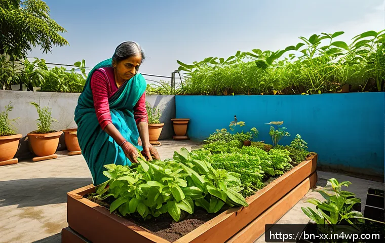 환경 친화적 도시재생 위한 인센티브 - A vibrant rooftop garden in an urban Bengali neighborhood, showcasing organic plants flourishing in ...